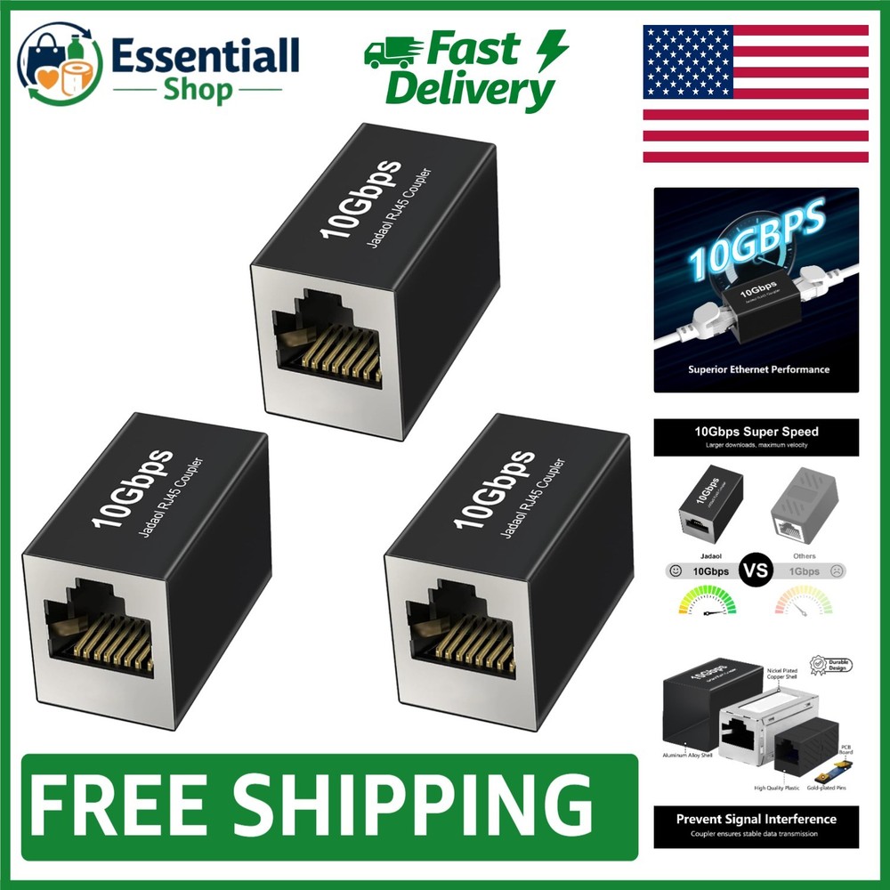 10Gbps RJ45 Coupler 3-Pack: Shielded, Gold-Plated Ethernet Extender, PoE Ready