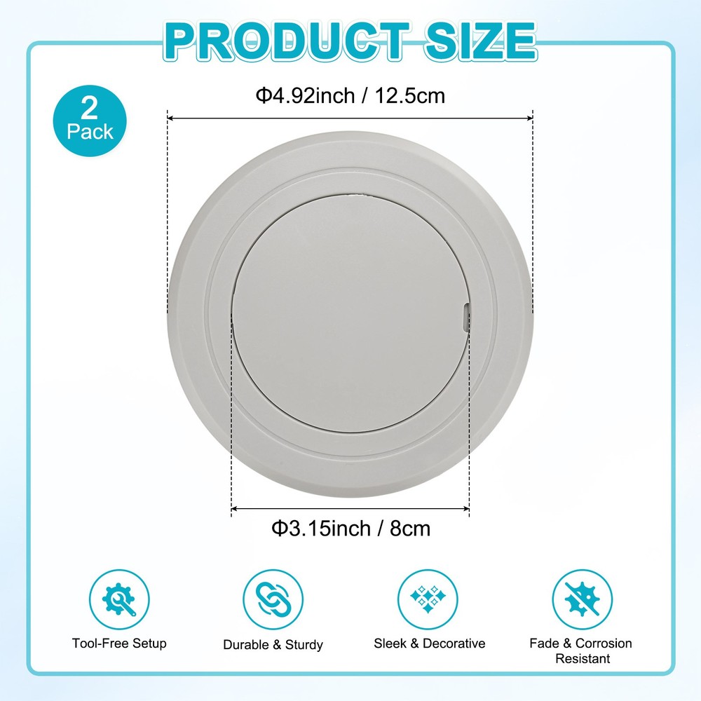 2-Pack Access Panel for Drywall, 3x3 Inch Round Plastic Removable [Gray]