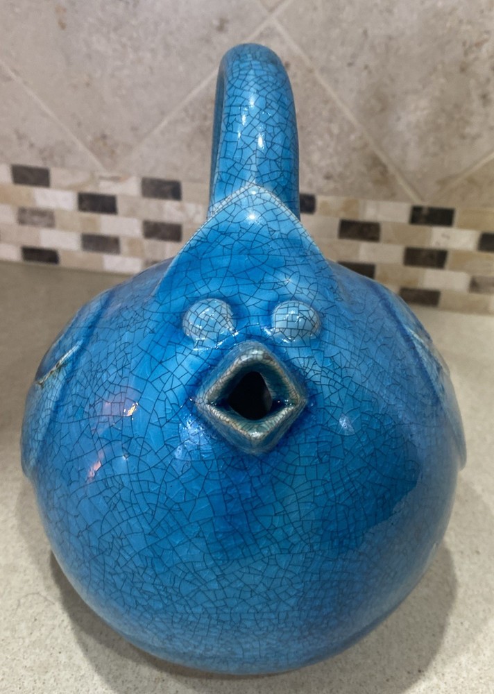 Ceramic Crackle Turquoise Bird Watering Can Cracker Barrel