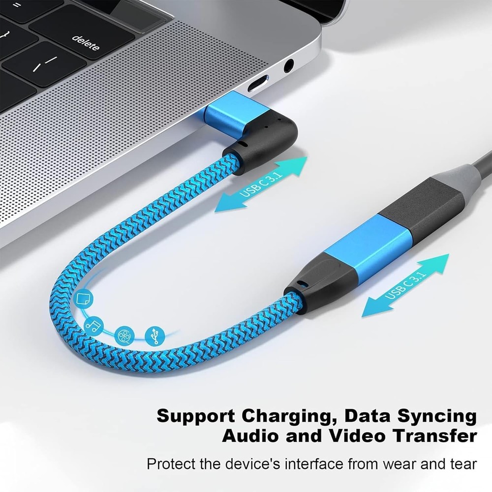 UseBean Right Angle USB C Extension Cable 0.6FT, 90 Degree USB-C BLUE