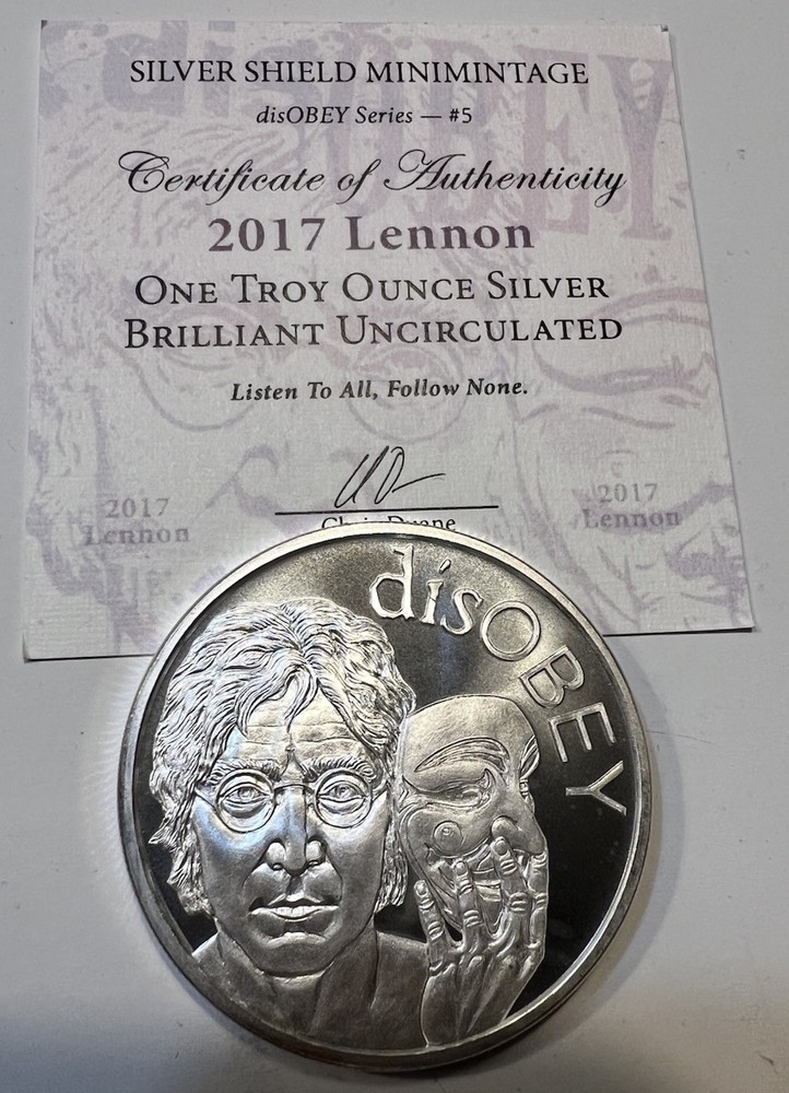 John Lennon 2017 Disobey Silver Shield BU with COA