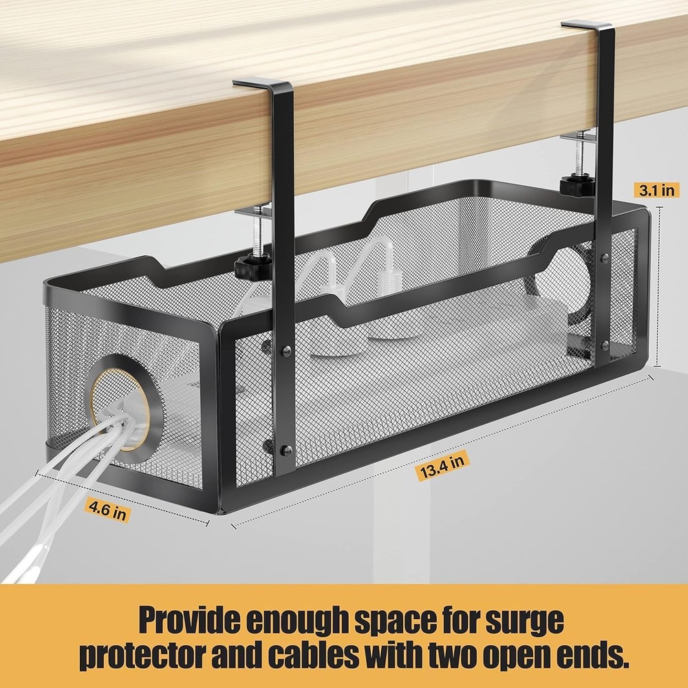2-Pack Cable Management Tray Under Desk Wire Organizer - Black Set