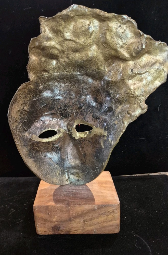 Antique bronze / brass mask Signed Initials