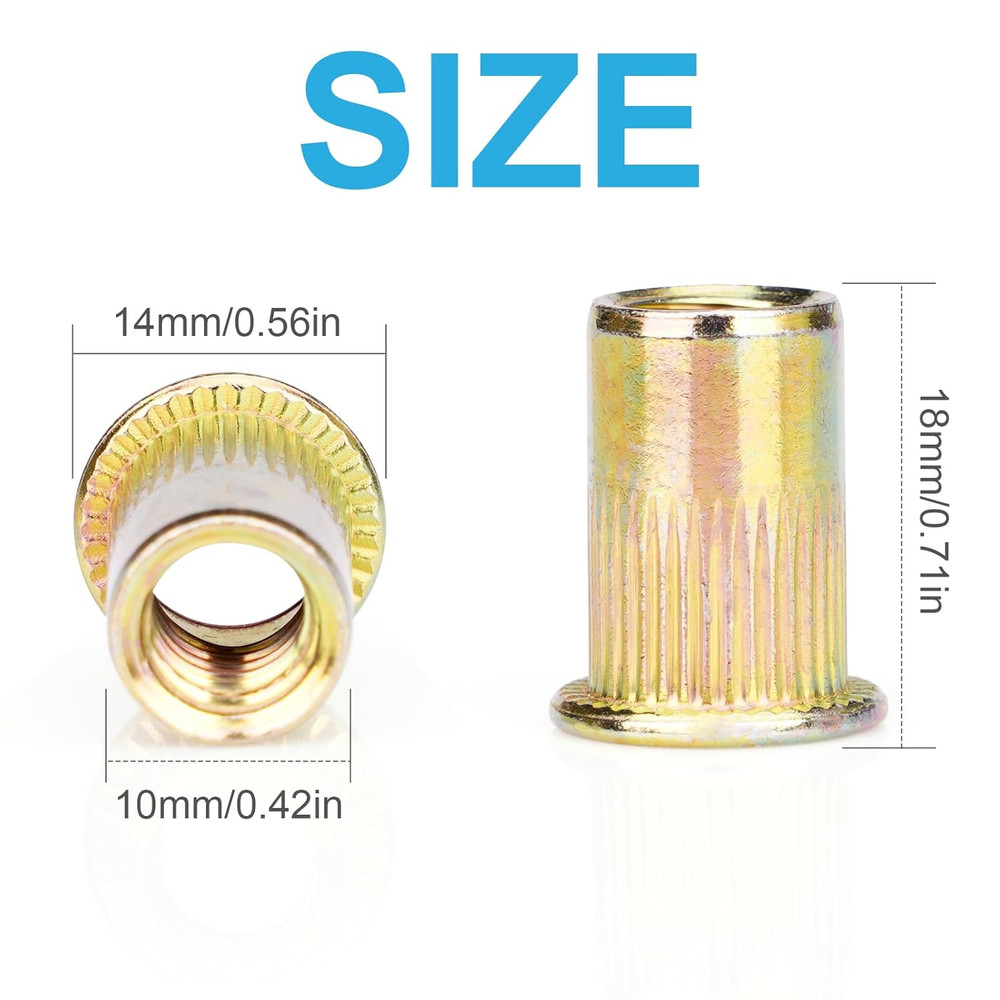 50 Pcs 5/16-18 UNC Carbon Steel Rivet Nut Flat Head Threaded Insert Nutsert SAE