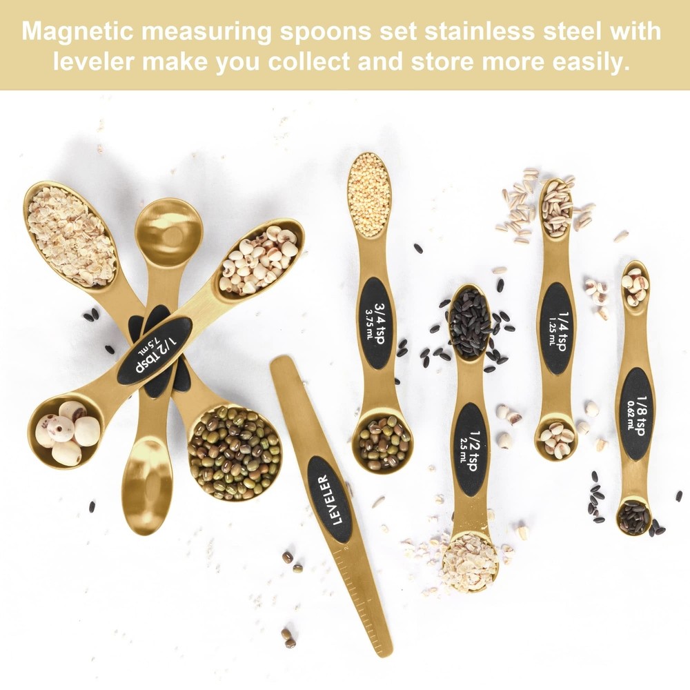 Magnetic Measuring Spoons Set Stainless Steel with Leveler-9pcs Stackable Mea...