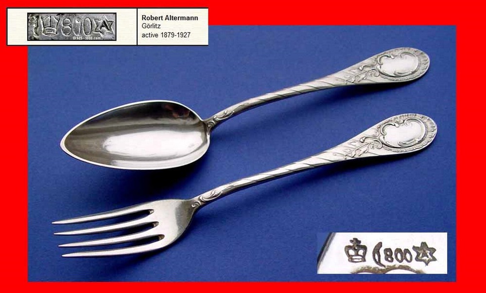 Antique Rococo Cutlery Set Fork + Spoon R. ALTERMANN 800 Silver A936