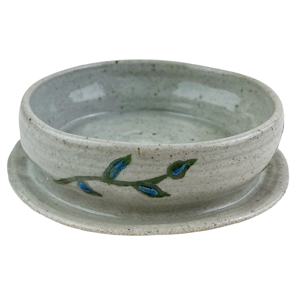 Studio Art Pottery Planter Drip Tray Plate Only Earthenware Leaf Vine Signed 6"