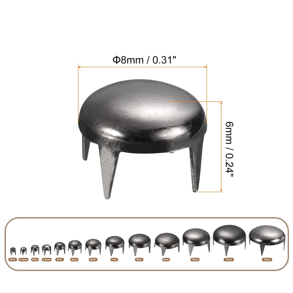 80Pcs Black 8mm Round Dome Rivets for DIY Leather Craft