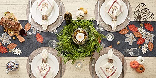 Fall Table Décor Embroidered Tabletop for Table Runner, 14x70" Autumn Leaves
