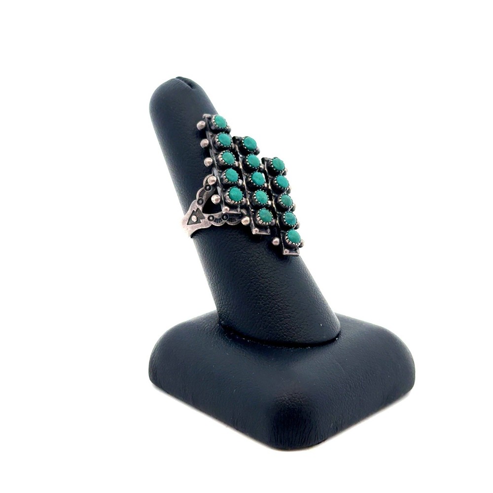 Native American 925 Sterling Silver Snake Eye Malachite 15 Stone Statement Ring