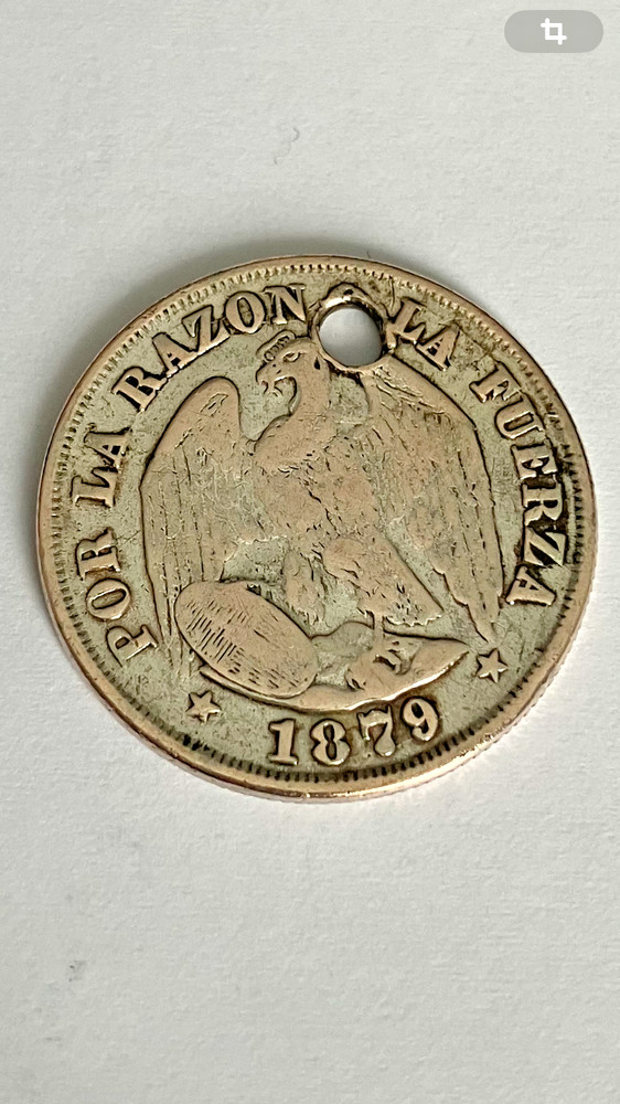 1879 Chile Silver 20 Centavos Coin Holed