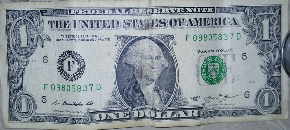 $1 ONE Dollar Bill Offset Misaligned Overprint Error