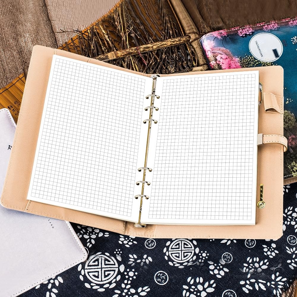 A5 Grid Refill Paper, 6-Hole Graph 100Sheets / Blue,Clear,White