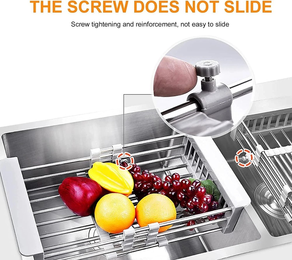 Adjustable Stainless Steel Sink Drying Rack Extendable Drain Basket Kitchen