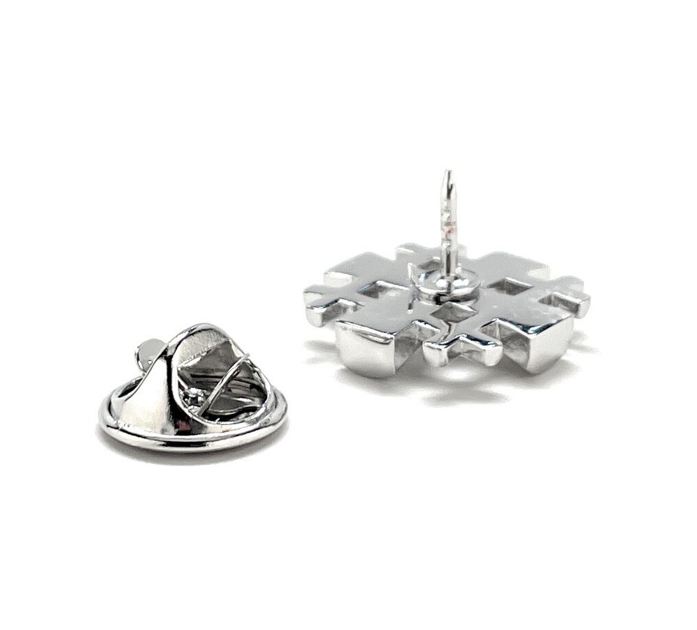 Jerusalem Cross Lapel Pin Crusaders Shield Cut Out Design Silver Five-Fold Pin