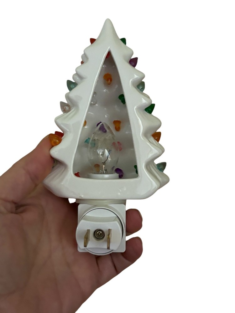 White Ceramic Christmas Tree with Lights Nightlight Plug In