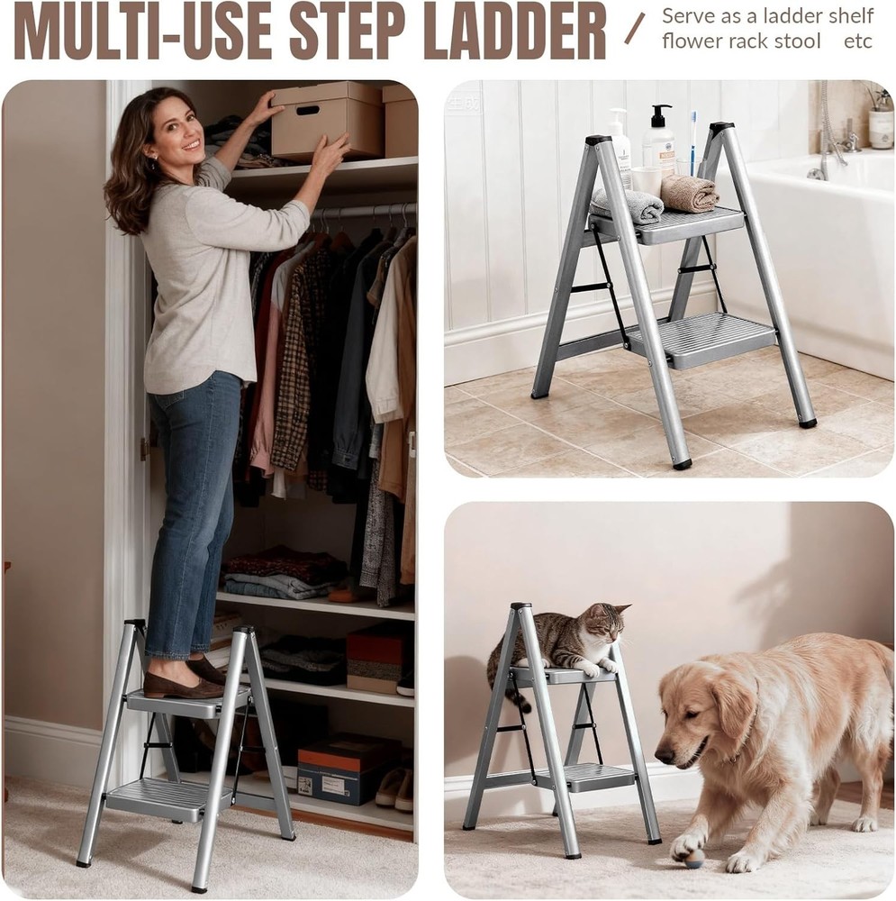 Heavy-Duty Folding Step Ladder with 330lbs Support - Stylish & Space-Saving