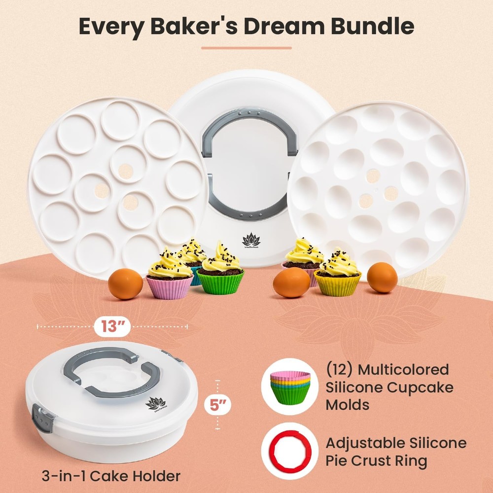 Premium 4 in 1 Cupcake Carrier with Lid - Cupcake, Deviled Egg, Pie & Cake Conta
