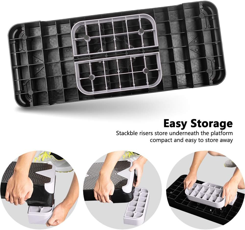 Adjustable Workout Aerobic Stepper, Aerobic Exercise Step Platform with 2 Risers