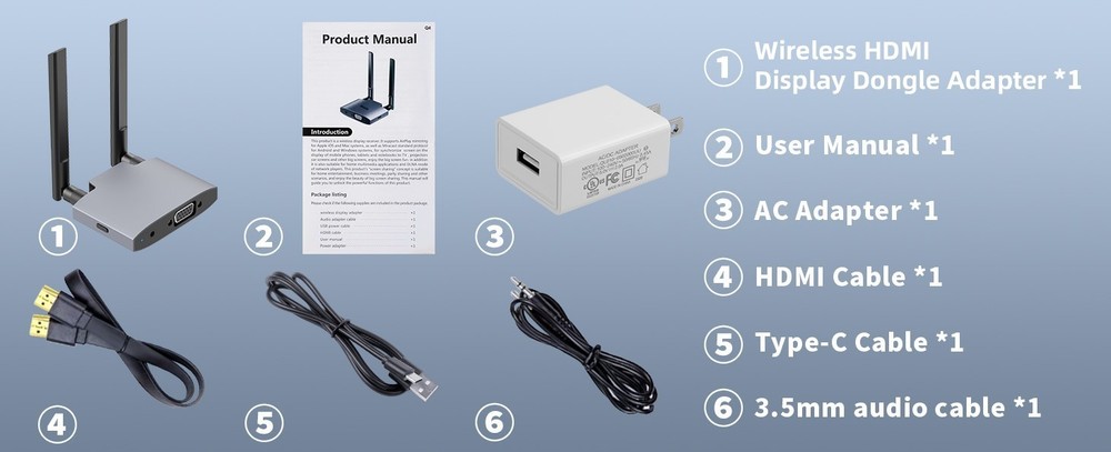 Wireless HDMI Display Dongle Adapter, Wireless Transmitter, 4K Decoding 5G/2.4G