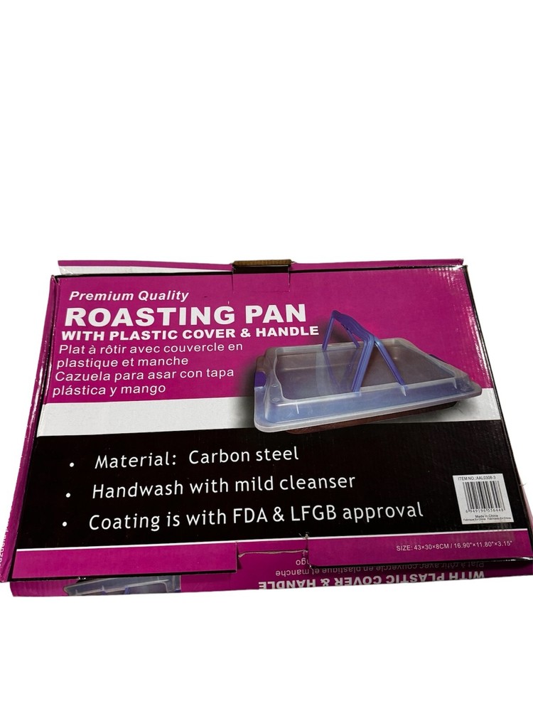 Premium Quality Rectangular Oven 13" x 9" Roasting Pan Plastic Cover Lid Handle