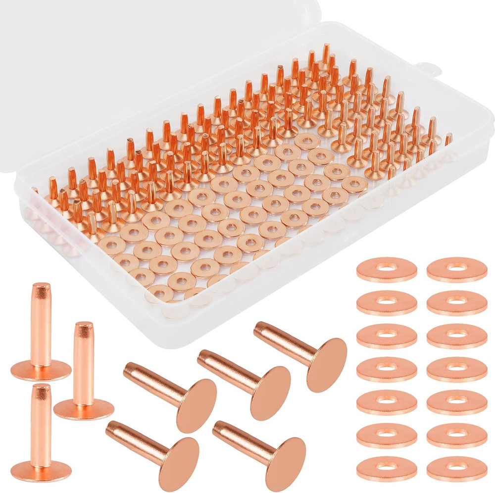 154Pcs Copper Rivets for Leather, #12 Smooth Leather Rivets without Pattern, Pur