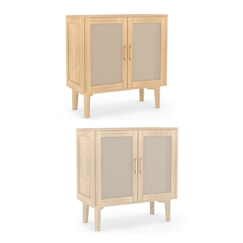 Rattan Decor Buffet Cabinet Solid Wood Feet Storage Dining Room