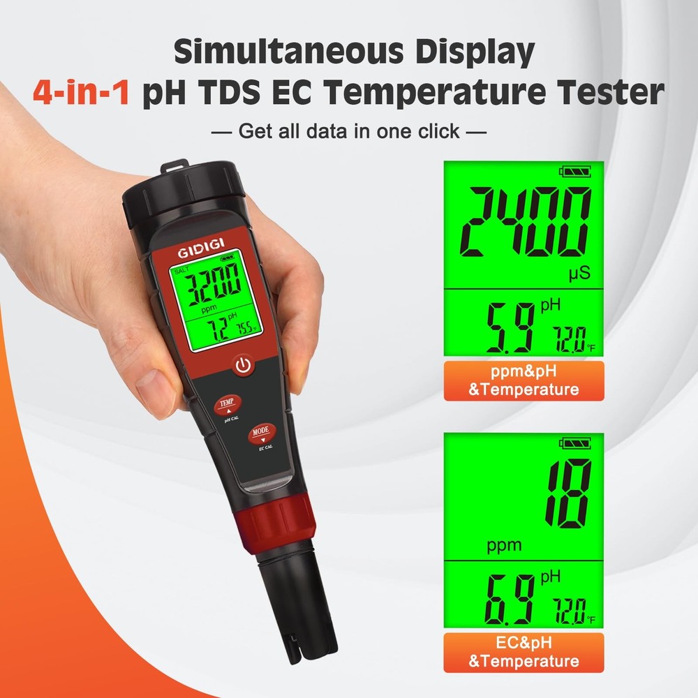 Digital pH Tester for Water, Meter Hydroponic TDS EC...