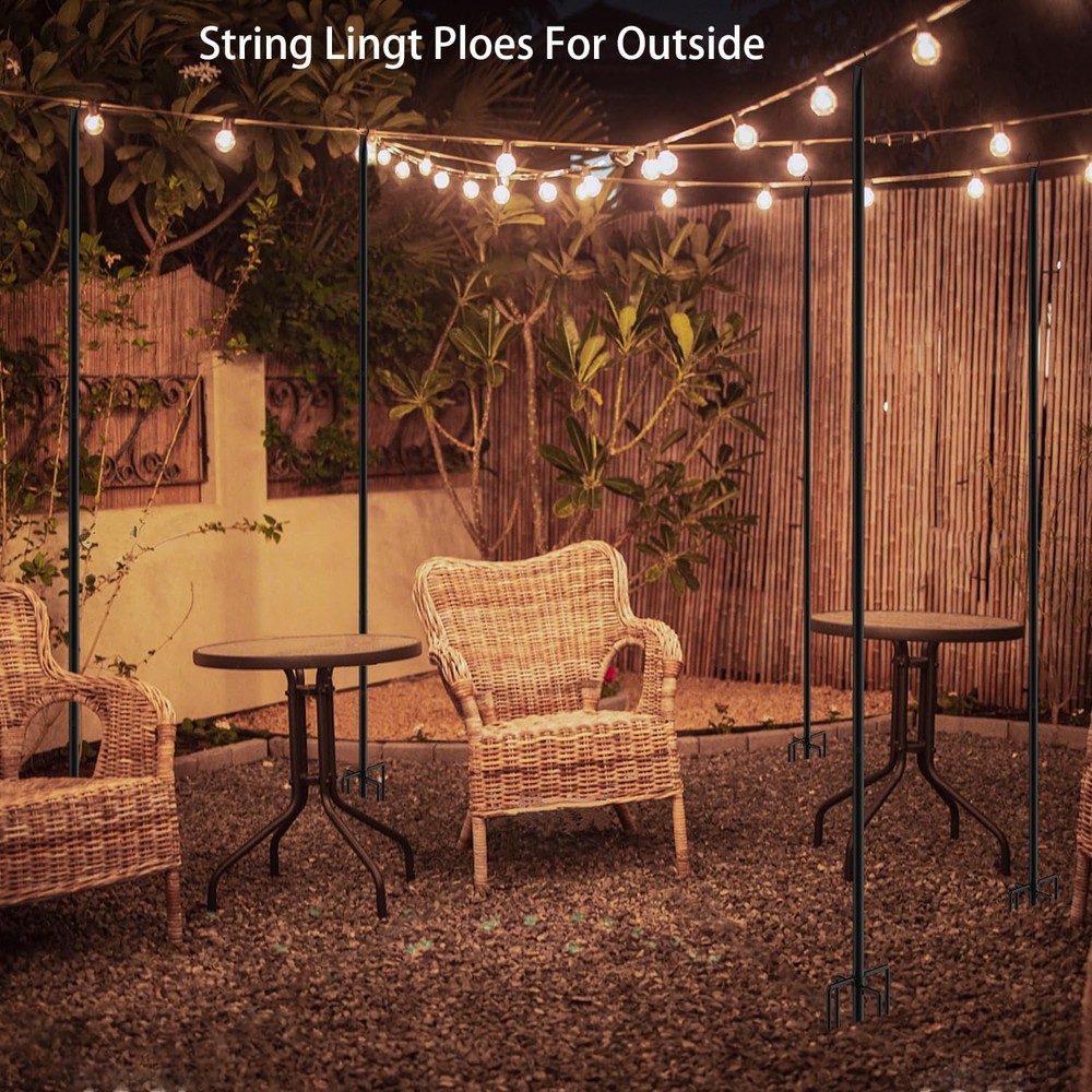 4 Pack 9FT String Light Poles for Outdoor Use, Rustproof Waterproof Black