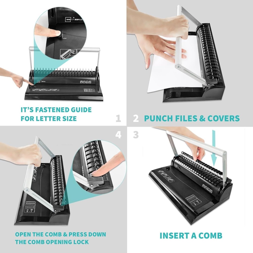 Easy-to-Use Comb Binder with 30 Combs for Letter Size Documents - 145 Sheets