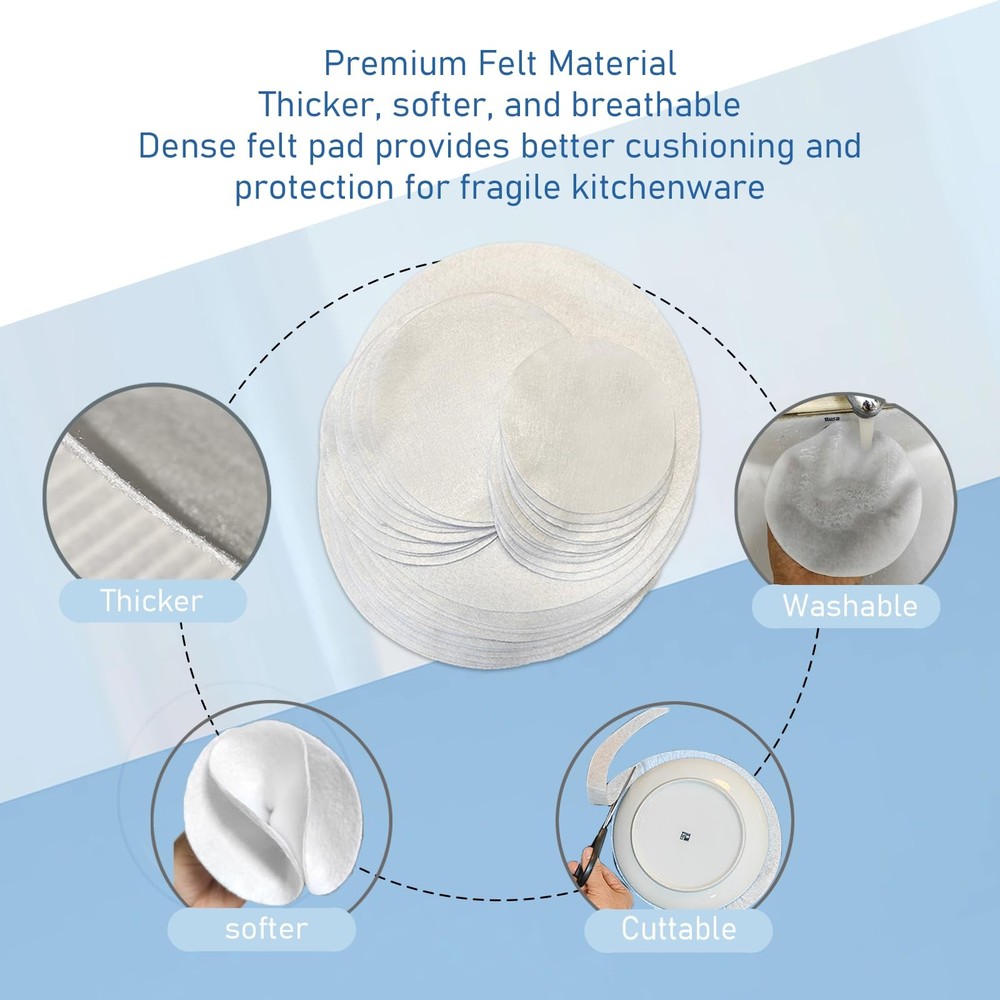 FCSTYODO Felt Plate Dividers, 72 PCS Soft Premium Plate Protectors for Stacki...