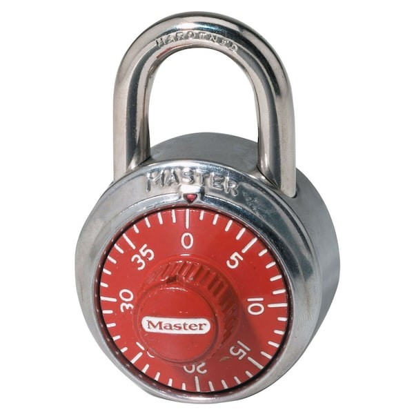 Master Lock 1504D Combination Padlock, Center, Red/Silver