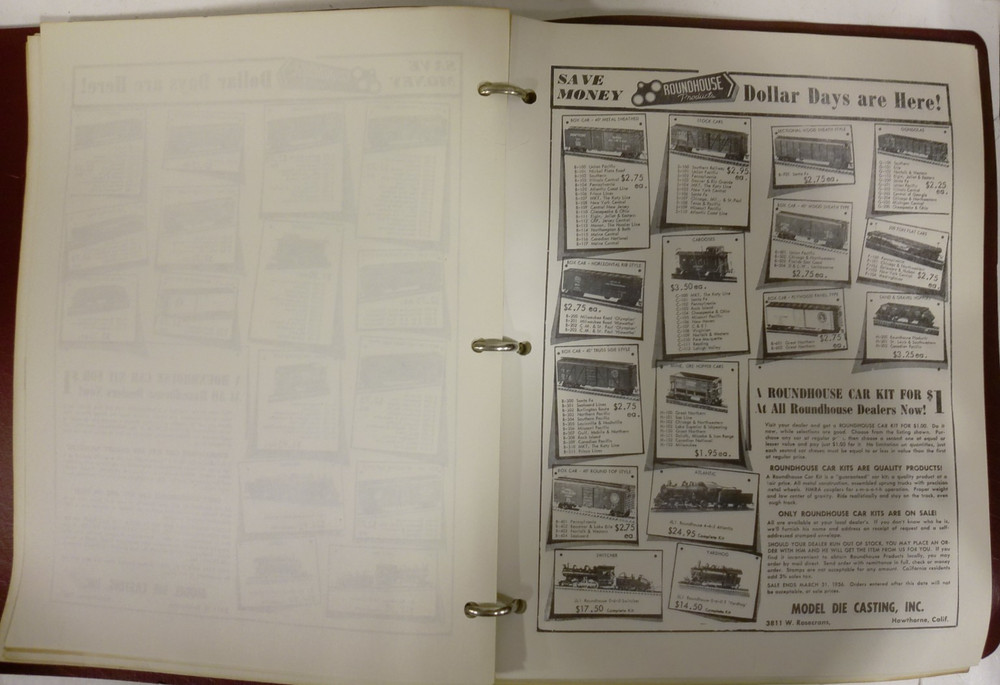 Roundhouse Model Die Casting 1956 Data Book Sheets & Binder