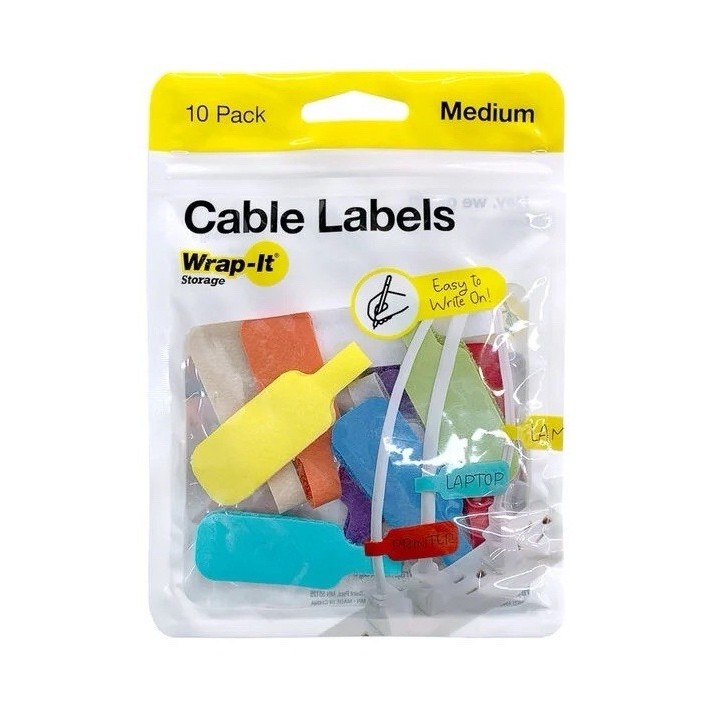 Wrap-It Cable Labels Medium 10 Pack Multicolor Reusable Easy to Write On