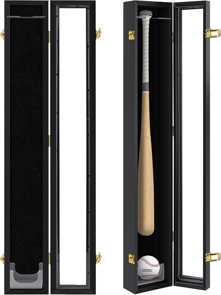 Baseball Bat Display Case Wall Mounted Vertical or 1 bat display, Black