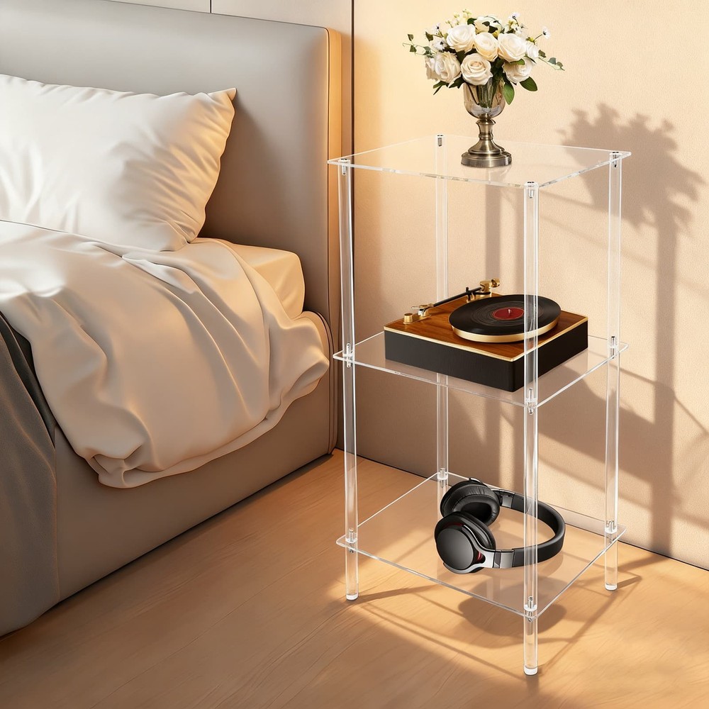 Acrylic Record Player Stand, Clear Record Player Stand, Side Table End Table