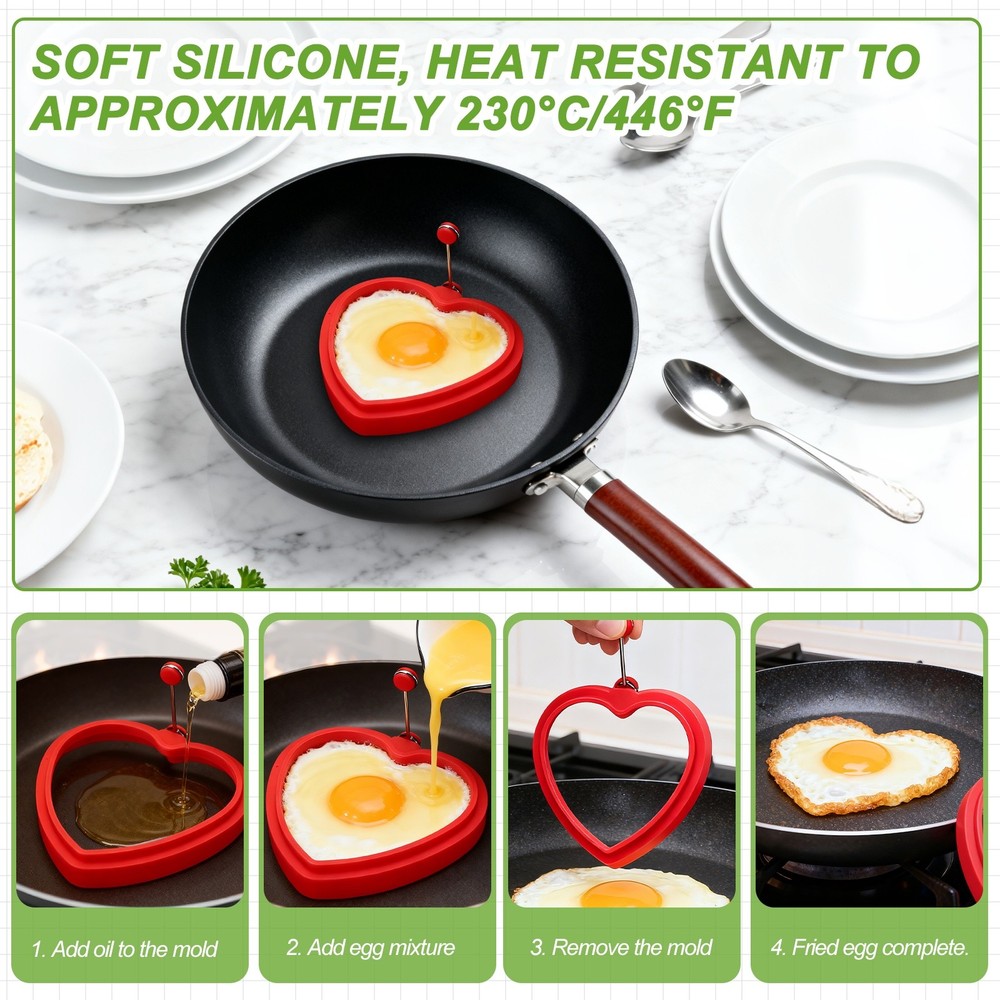 4 Pcs Heart Egg Rings, Silicone Egg Pancake Rings Set, Blue