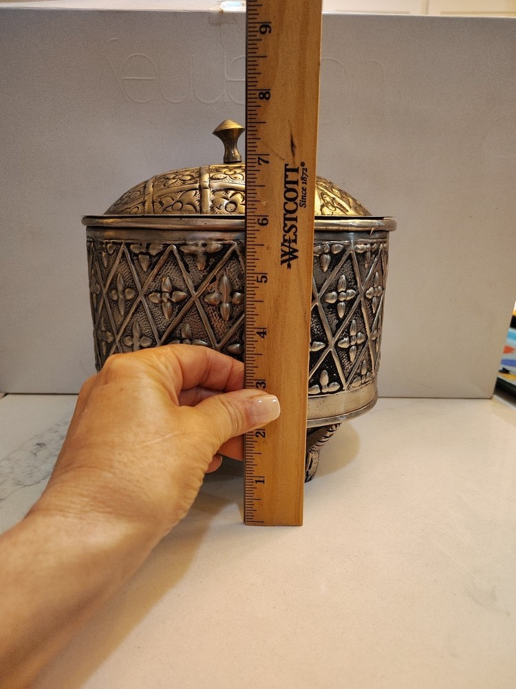Silver Plate Salt Cellar Lidded Caddy Embossed India