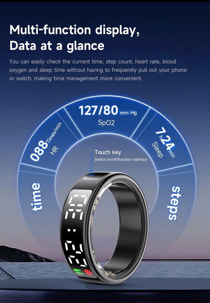 SR08 Mini Smart Ring Display Screen Touch Sensing IP68 HR Blood Oxygen cg