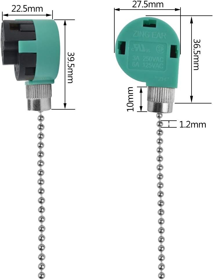 3 Pack Ceiling Fan Switch 3 Speed 4 Wire Zing Ear ZE-268S6 Pull Silver