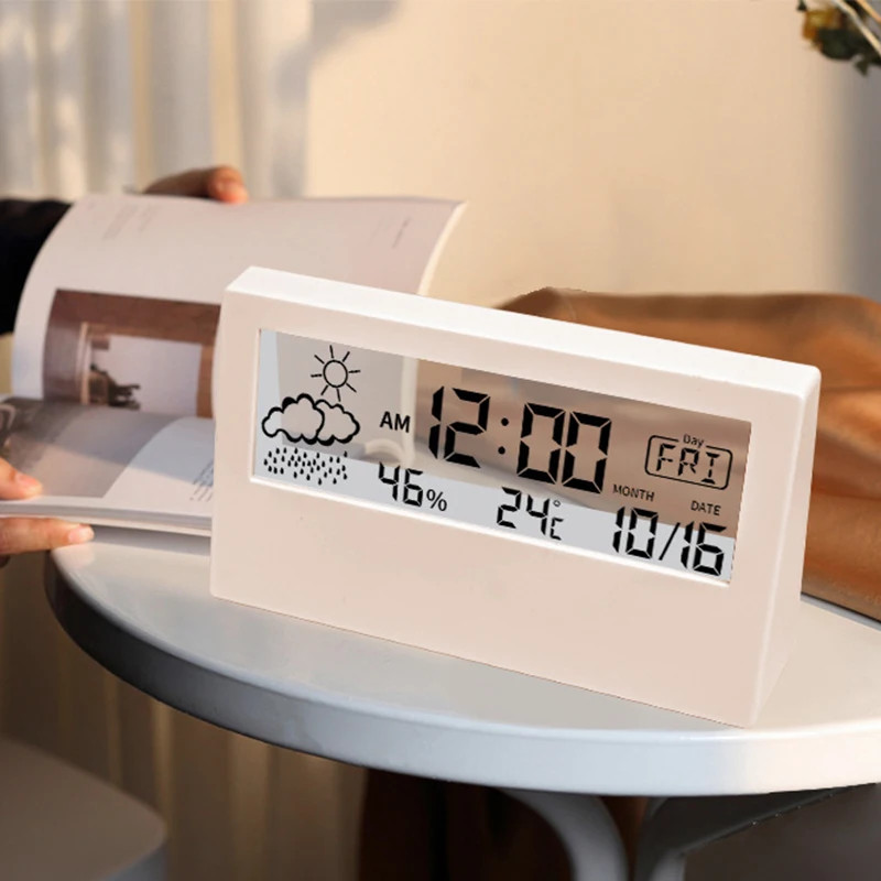 Transparent Digital Thermometer Hygrometer LED Clock Temp Humidity