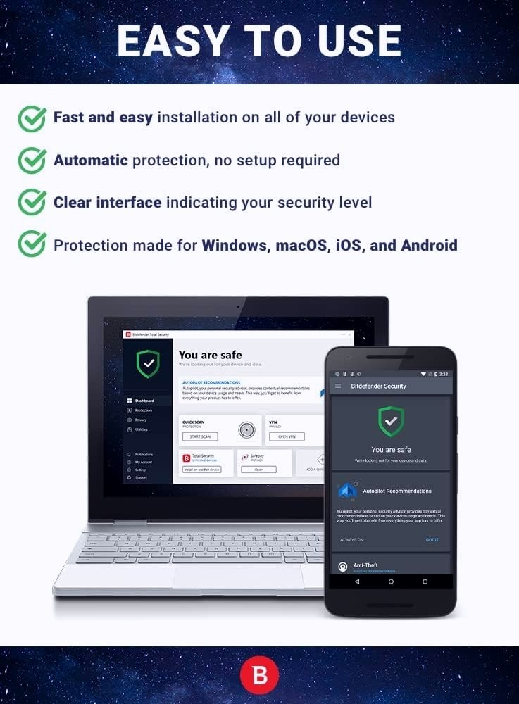Bitdefender Total Security - 1 Year 10 Devices (Windows, MAC, Android)