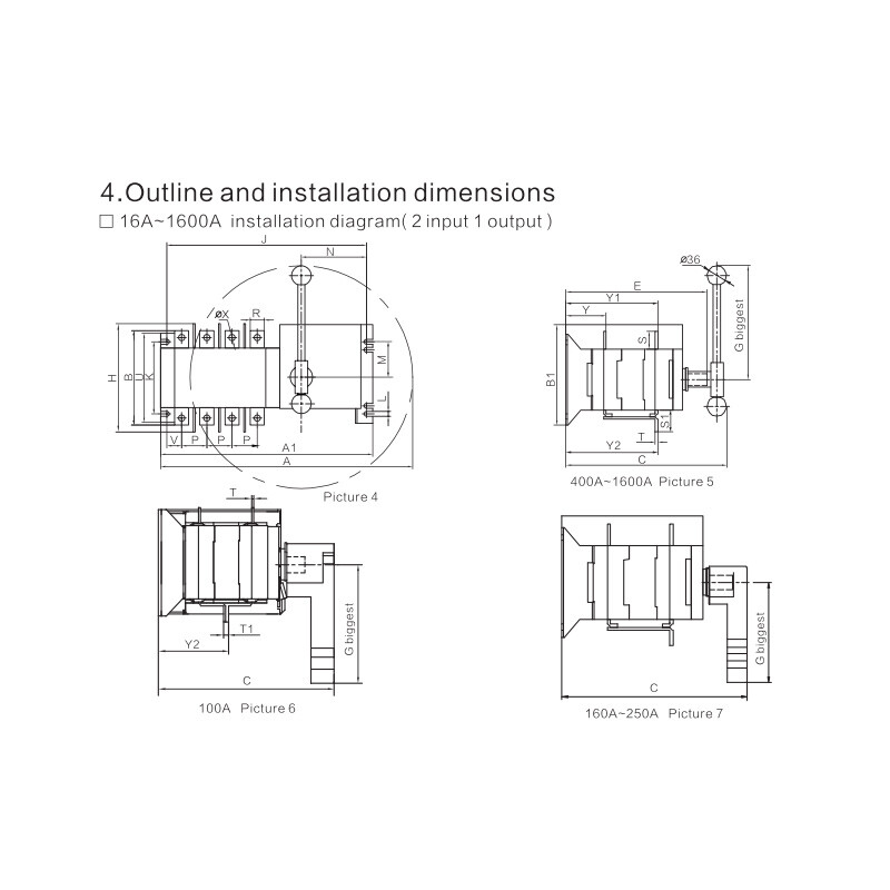 Industrial Automatic Transfer Switch 400A 4 Poles 110V 220V Grid to AC Generator