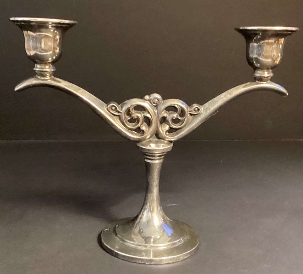 Oneida Silversmiths Double Taper Candlesticks Two Light Candelabra Elegant 6”