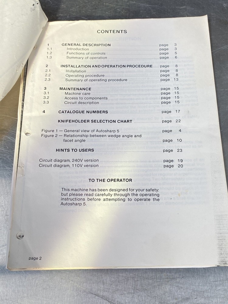 Shandon Southern Products Autosharp 5 Automatic Knife Sharpener - Users Guide