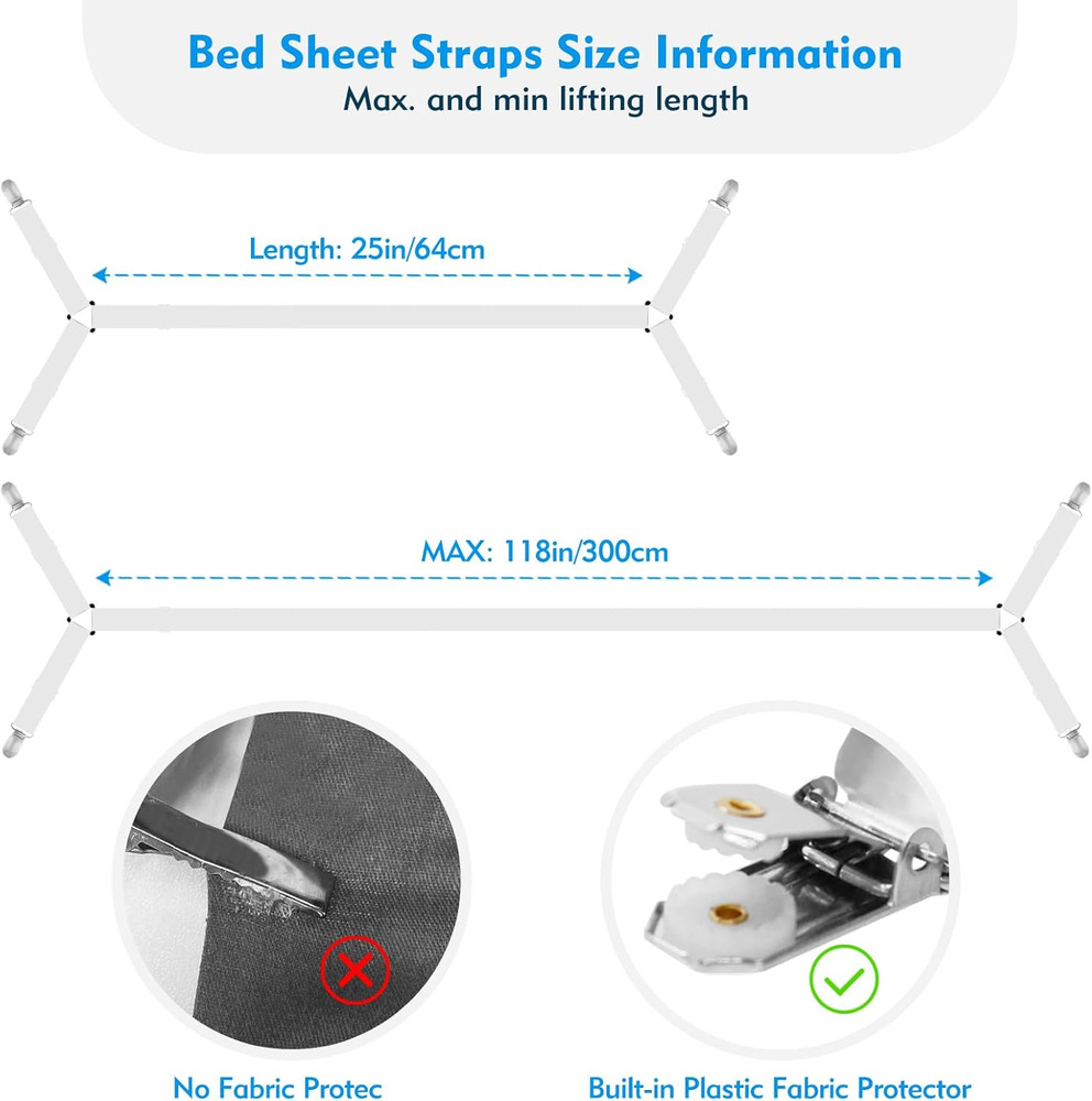 Bed Sheet Straps, 2Pcs Elastic Adjustable Bed Sheet Holder Straps, Fitted Sheet