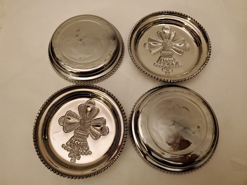 GENUINE SILVER "CHRISTMAS BELL" DRINK COASTERS - PRE OWNED