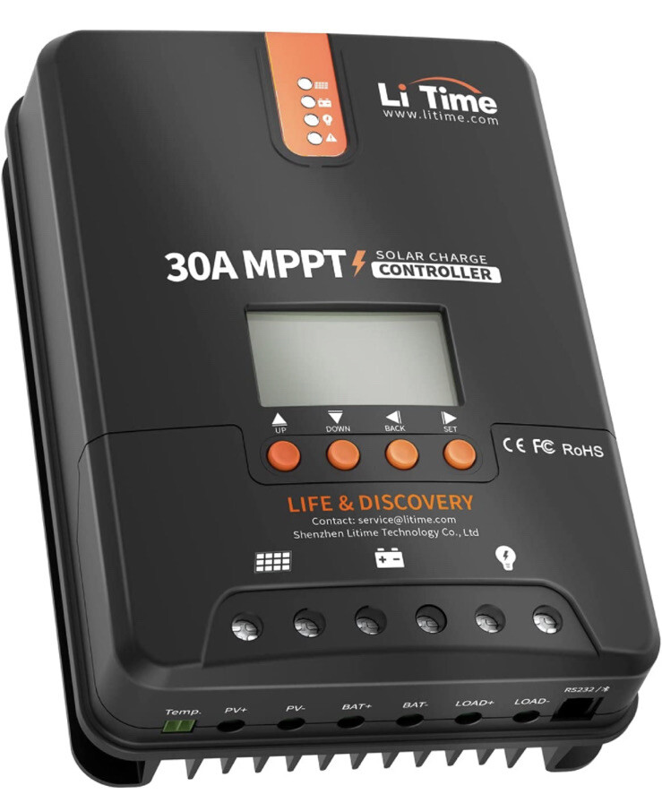 Litime 30 Amp  12V/24V DC Input Bluetooth MPPT Solar Charge Controller