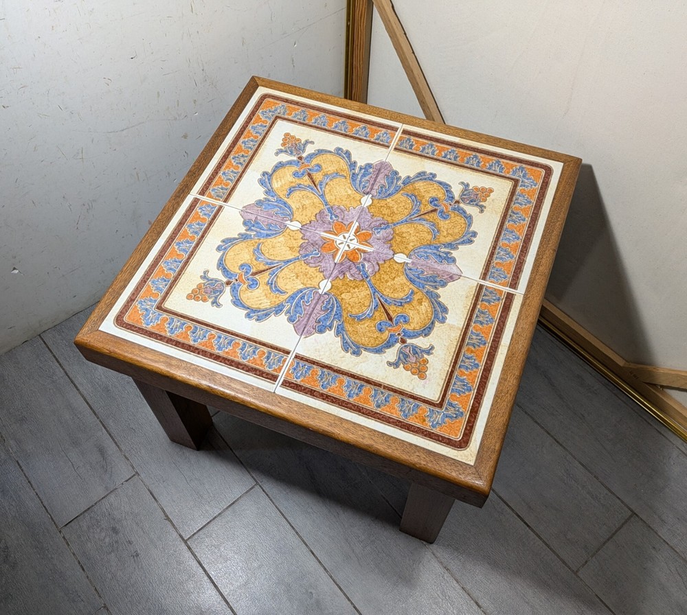 Vintage Mid Century Danish Modern Tile Top Heavy Solid Teak Wood Table