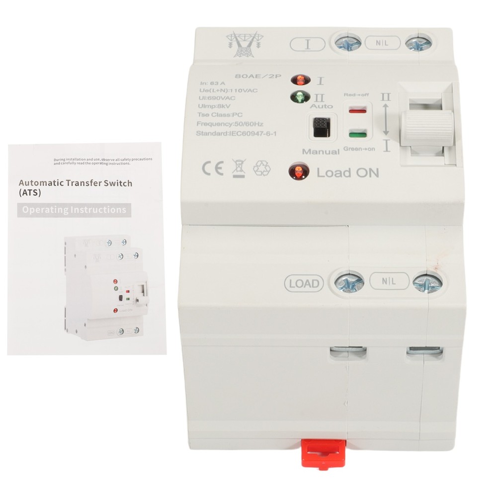 Mini Dual Power Automatic Transfer Switch Grid to Alternator 2P 63A 110V AC